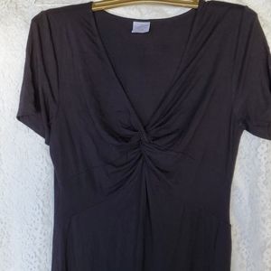 Slinky black dress, 5% spandex, Comfy, twist knot at bodice, Large